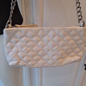 The Sak White Quilted Shoulder Bag with Chain Strap And Gold Satin Liner